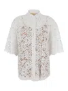 Michael Kors White Beaded Shirt With All-over Floral Embroidery In Tech Fabric Woman In White