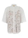 Michael Kors White Beaded Shirt With All-over Floral Embroidery In Tech Fabric Woman In White