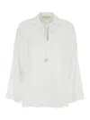 Michael Kors White Blouse With V Neck And Charm With Logo Detail On The Front In Ramie Woman