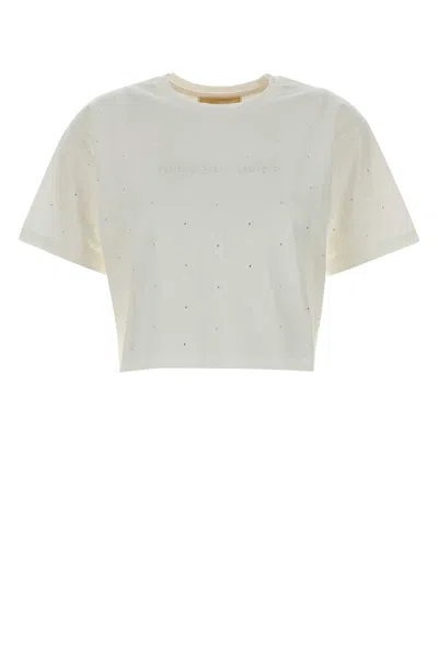 Michael Kors Crew Neck T-shirt With Embellished Short Sleeves In White