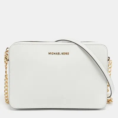 Pre-owned Michael Kors White Leather Large East West Jet Set Crossbody Bag