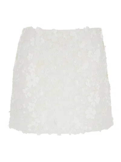Michael Kors White Miniskirt With All-over Floral Embroidery In Tech Fabric Stretch Woman