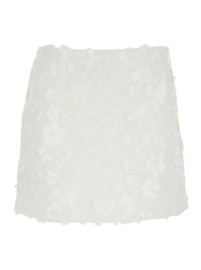 Michael Kors White Miniskirt With All-over Floral Embroidery In Tech Fabric Stretch Woman