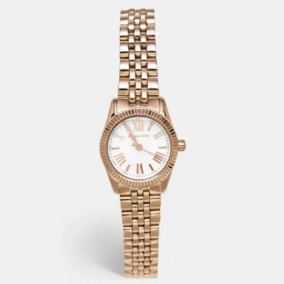Pre-owned Michael Kors White Rose Gold Plated Stainless Steel Lexington Mk3230 Women's Wristwatch 26 Mm