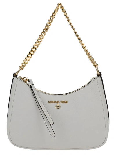 Michael Kors White Shoulder Bag With Chain Strap And Logo Detail In Hammered Leather Woman In Optic White