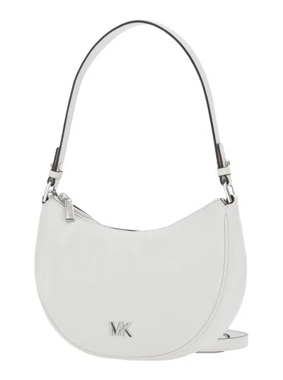 Michael Kors White Shoulder Bag With Metallic Logo Imprinted On The Front And Removable Shoulder Strap In Leather