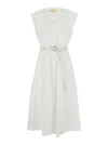 Michael Kors White Sleeveless Long Dress With V Neck And Adjustable Belt In Cotton Stretch Woman