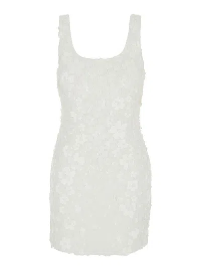Michael Kors White Sleeveless Mini Dress With Round Neck And All-over Floral Embroidery In Tech Fabric Stretch Wo