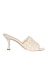 Michael Kors White Tessa Mules Sandals In Beige