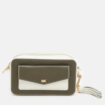 Pre-owned Michael Kors White/olive Leather Maeve Crossbody Bag In Green