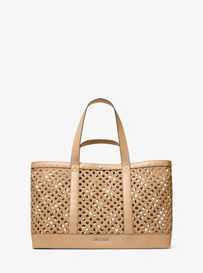 Michael Kors Whitley Medium Hand-woven Tote Bag In Brown