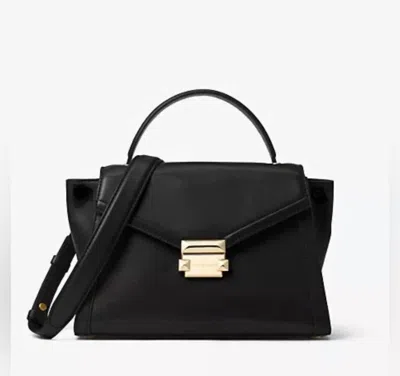 Michael Kors Whitney Medium Flap Th Satchel Leather Bag In Black