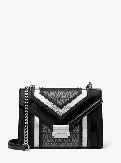 Michael Kors Whitney Medium Signature Logo And Metallic Shoulder Bag In Black
