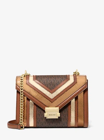Michael Kors Whitney Medium Signature Logo And Metallic Shoulder Bag In Brown
