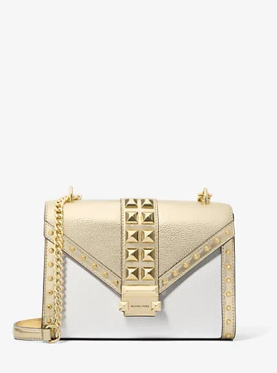 Michael Kors Whitney Medium Studded Metallic Shoulder Bag In Gold