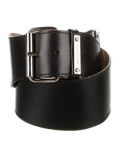 Pre-owned Michael Kors Wide Leather Belt In Black