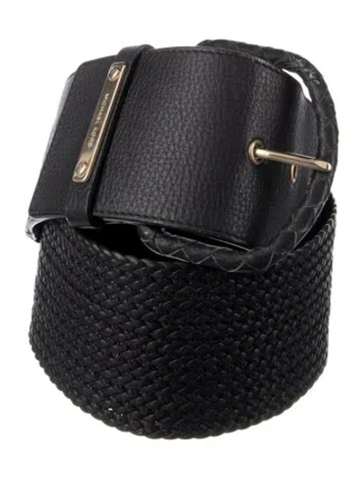 Pre-owned Michael Kors Wide Leather Waist Belt In Gold