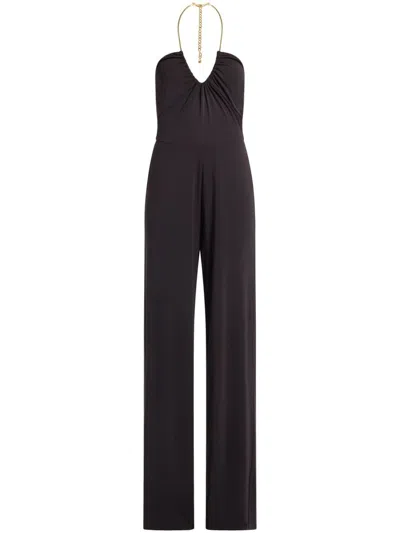 Michael Kors Embellished Stretch Matte Jersey Halter Jumpsuit In Black