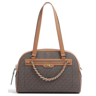 Michael Kors Williamsburg Stripe Small Logo Satchel In Brown