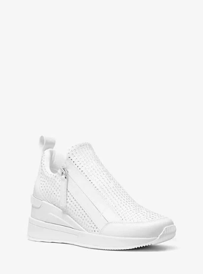 Michael Kors Willis Crystal Embellished Stretch Knit Trainer In White