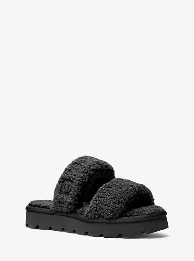Michael Kors Winnie Faux Shearling Slide Sandal In Black