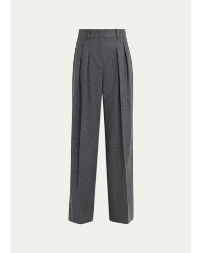 Michael Kors Woflan Pleated Wool Wide-leg Trousers In Gray