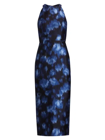 Michael Kors Women's Abstract Floral Wool & Silk Halterneck Midi-dress In Blue
