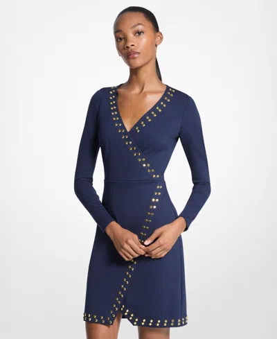 Michael Kors Women's Astor Stud Long Sleeve Wrap Mini Dress In Blue