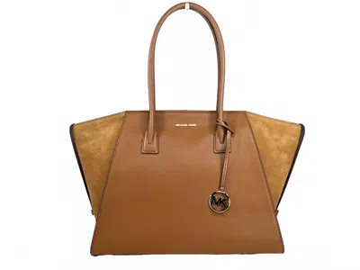 Michael Kors Women's Avril Suede Leather Top Zip Satchel Bag Xl In Luggage Brown In Multi