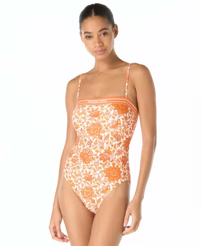 Michael Kors Women's Bandeau Neck Printed One-piece Swimsuit In Multi