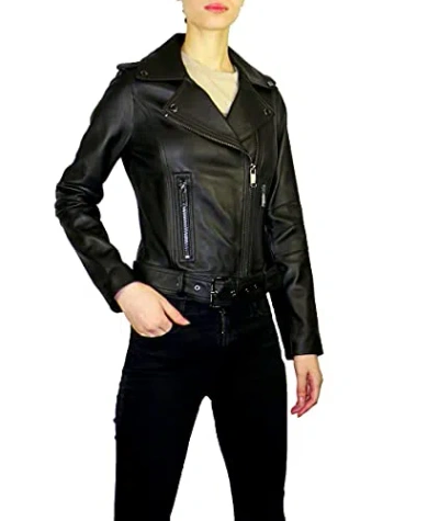 Michael Kors Outerwear Asymmetrical Zip Belted Short Leather Jacket In Black