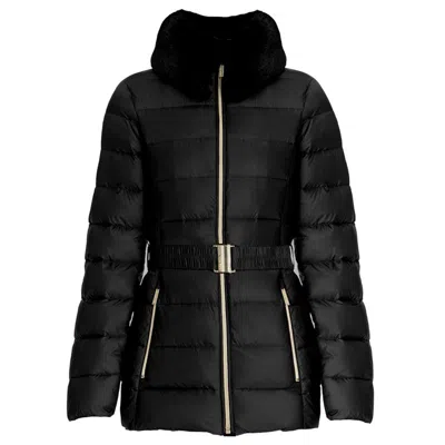 Michael Kors Faux Fur Collar Belted Lightweight Down Puffer Coat In Black