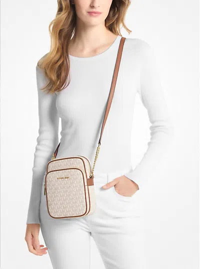 Michael Kors Women's Brown Jet Set Travel Medium Logo Crossbody Bag In Vanilla In White