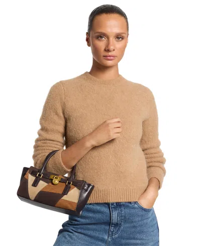Michael Kors Women's Brushed-alpaca Crewneck Long-sleeve Sweater In Brown