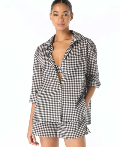 Michael Kors Women's Button-down Swim Cover Up Shirt In Black