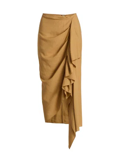 Michael Kors Women's Cascade Linen-blend Midi-skirt In Brown