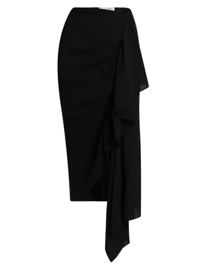Michael Kors Women's Cascade Virgin Wool Midi-skirt In Black