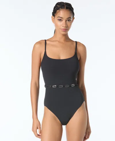 Michael Kors Women's Chain Belt One-piece Swimsuit In Black