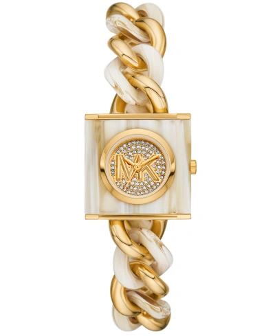Michael Kors Women's Mk Chain Lock Three-hand Alabaster And Gold-tone Stainless Steel Watch 25mm In Two-tone