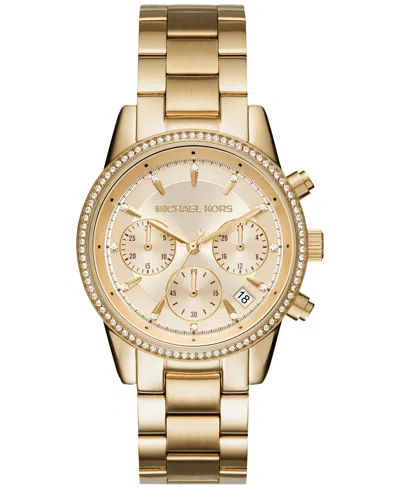 Michael Kors Women's Chronograph Ritz Stainless Steel Bracelet Watch 37mm Mk6428/mk6357/mk6356 In Gold,gold