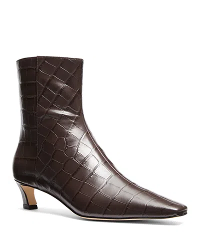 Michael Kors Cosmo Crocodile Embossed Leather Kitten Boot In Chocolate