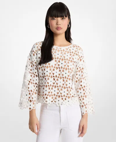 Michael Kors Floral-crochet Mirror-embellished Top In Neutral