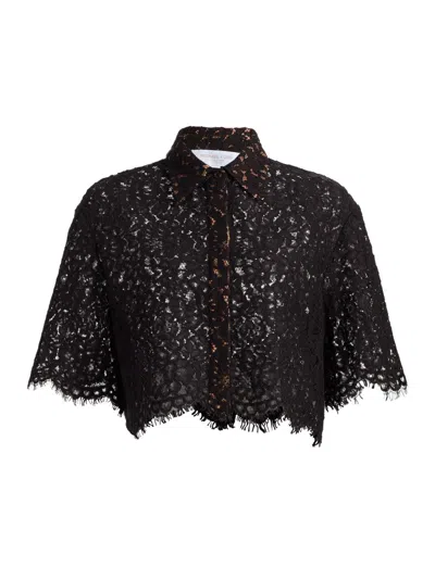 Michael Kors Women's Crop Lace-trim Shirt In Black