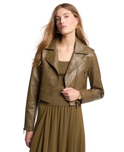 Michael Kors Women's Cropped Faux-leather Moto Jacket In Duffle