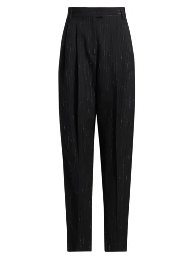 Michael Kors Women's Dru Pinstriped Virgin Wool-blend Tapered Pants In Black