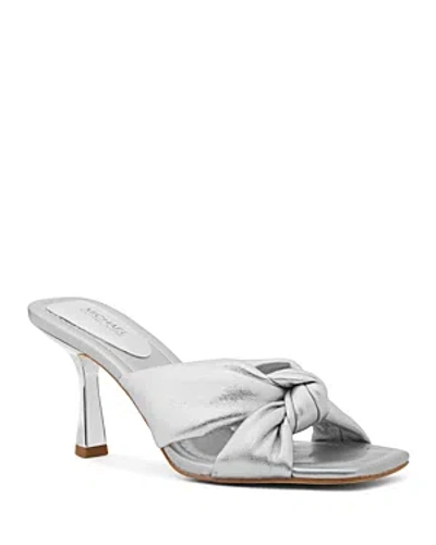 Michael Kors Women's Elena Slip On Knotted High Heel Sandals In Silver