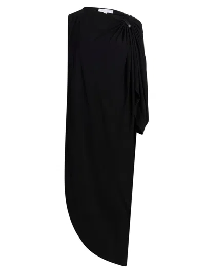 Michael Kors Elliptical One-shoulder Asymmetric Midi Dress In Black