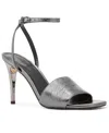 Michael Kors Elyse Crackled Metallic Leather Sandal In Gray