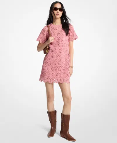 Michael Kors Crochet Cotton Mini Dress In Pink