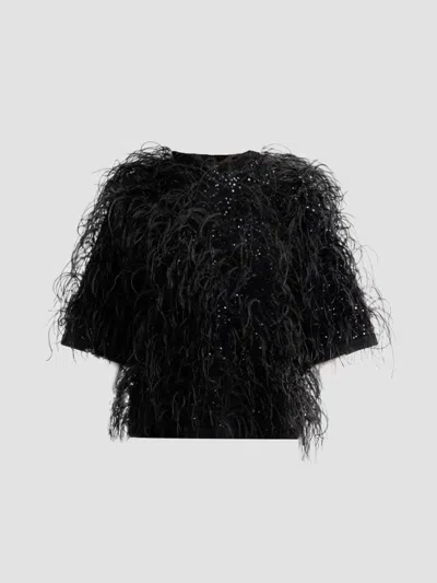 Michael Kors Women's Embroidered Ostrich Plume Top In Black